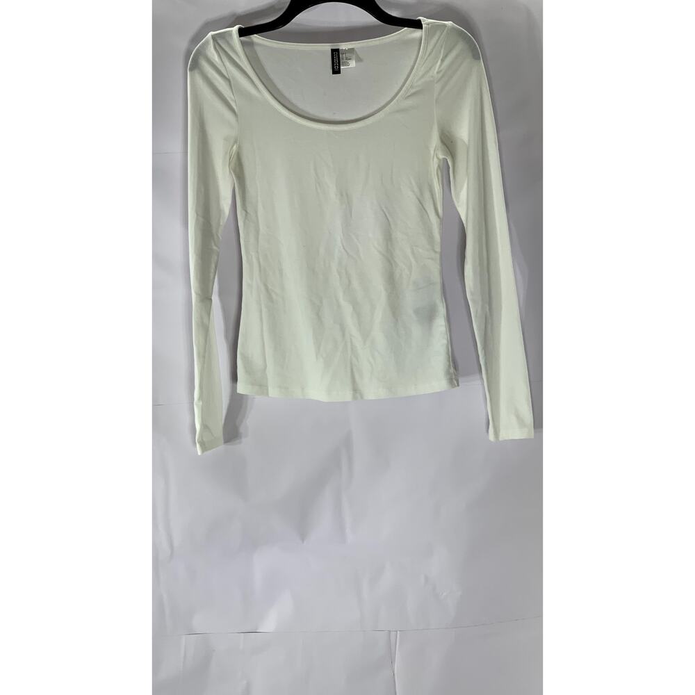 DIVIDED BY H&M Women's White Solid Scoop-Neck Long Sleeve Top SZ S